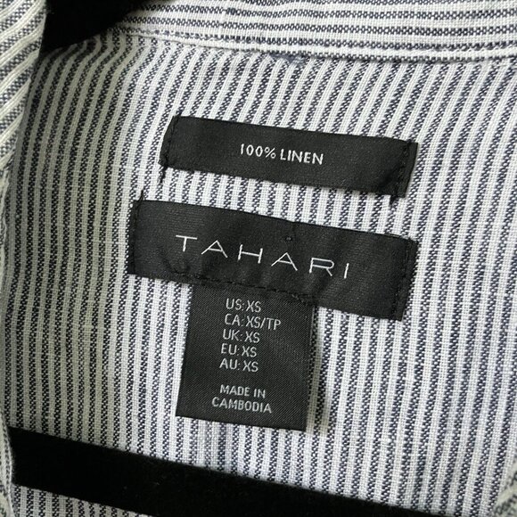 Tahari 100% Linen Shirt Dress Womens XS Stripe Coastal Beachy - Picture 4 of 9